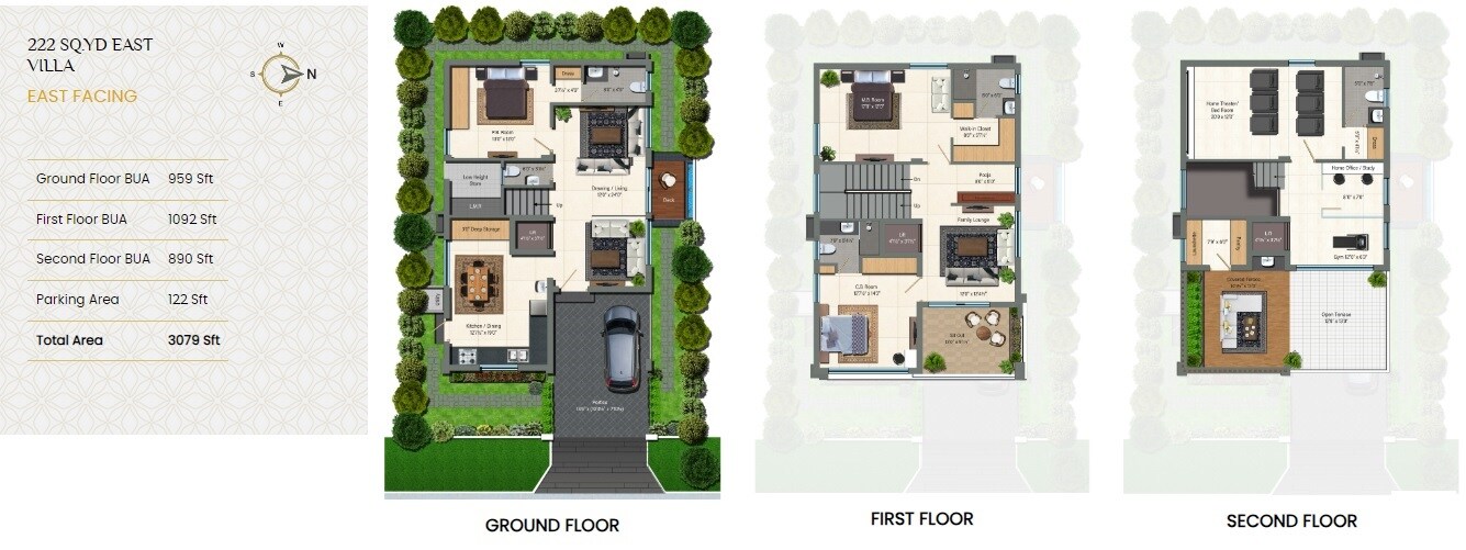 Floor plan of 3 BHK 3079 Sq. Ft. Apartment in Vijayakalpa Kshetra, Hyderabad