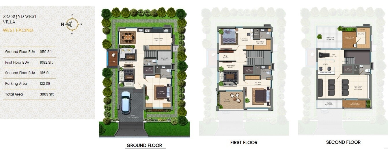 Floor plan of 3 BHK 3063 Sq. Ft. Villa in Vijayakalpa Kshetra, Hyderabad