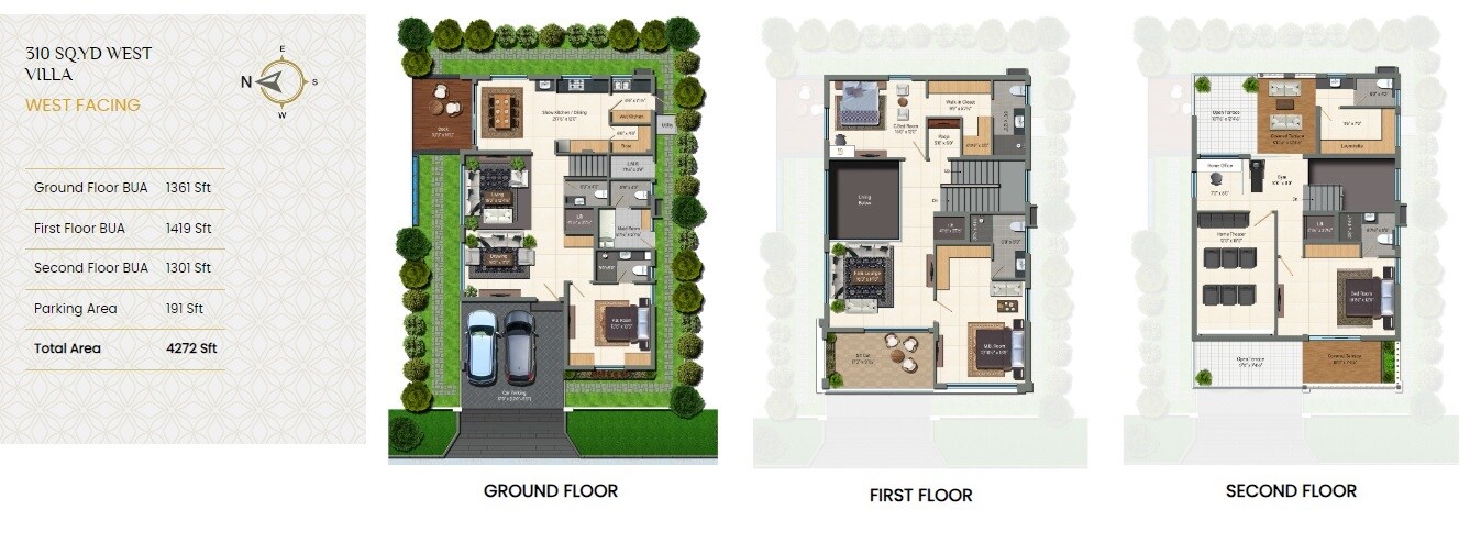 Floor plan of 4 BHK 4272 Sq. Ft. Villa in Vijayakalpa Kshetra, Hyderabad