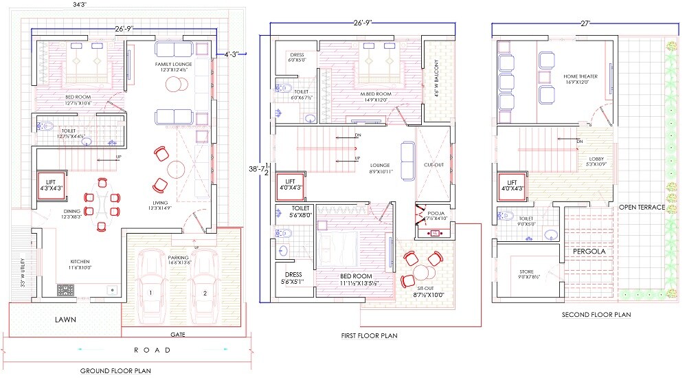 Floor plan of 3 BHK 2684 Sq. Ft. Villa in Vilva The Ambience Vista, Hyderabad