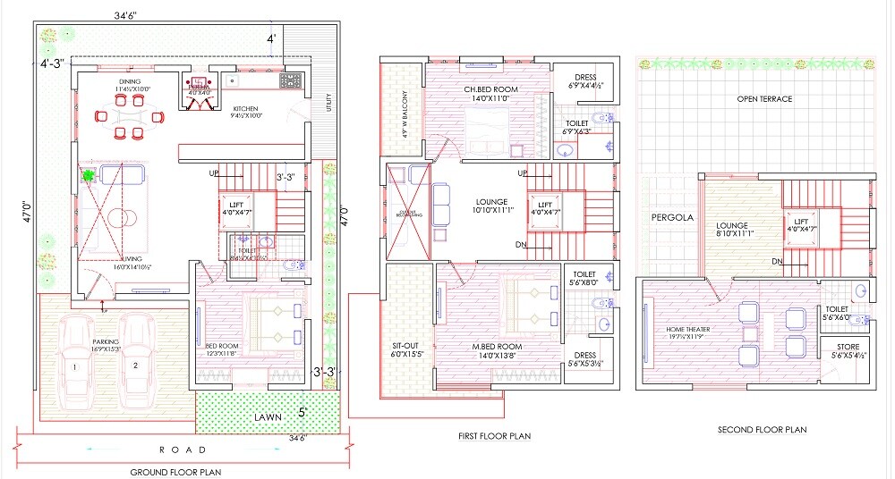 Floor plan of 3 BHK 2731 Sq. Ft. Villa in Vilva The Ambience Vista, Hyderabad