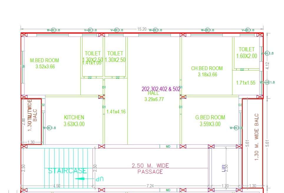 Floor plan of 3 BHK 1680 Sq. Ft. Apartment in Vinayakas Serene Meadows Annex, Hyderabad