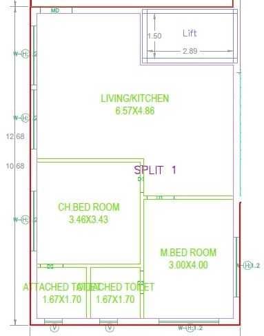 Floor plan of 2 BHK 1300 Sq. Ft. Apartment in Vishnu Sankalp, Hyderabad
