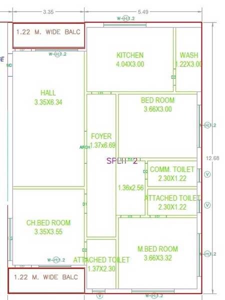 Floor plan of 3 BHK 1680 Sq. Ft. Apartment in Vishnu Sankalp, Hyderabad