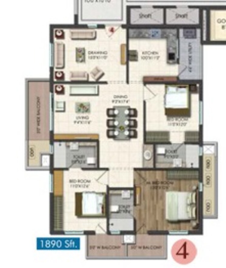 Other, vishnu-vistara 3 Bedroom 1856 Sq.Ft. Apartment In Hi Tech City Hyderabad 9132550