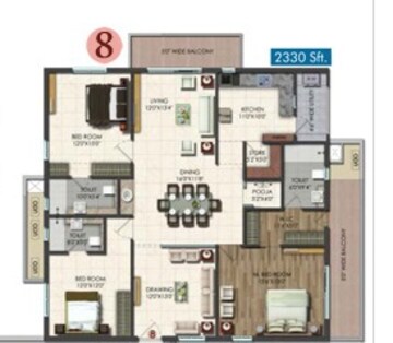  3 BHK Apartment at Vishnu Vistara, Hi Tech City – for Rent