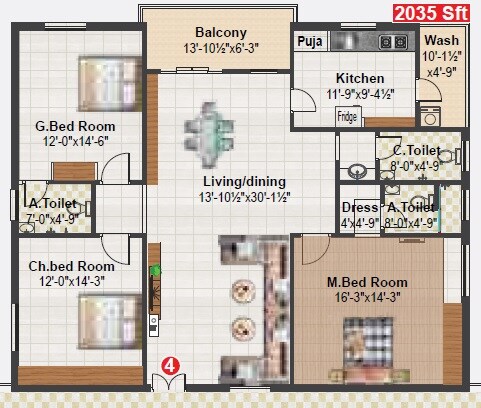 3 BHK 2035 Sq. Ft. Apartment