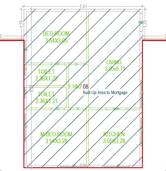 Floor plan of 2 BHK 964 Sq. Ft. Apartment in Vision Kotha Ponnamma Estate, Hyderabad