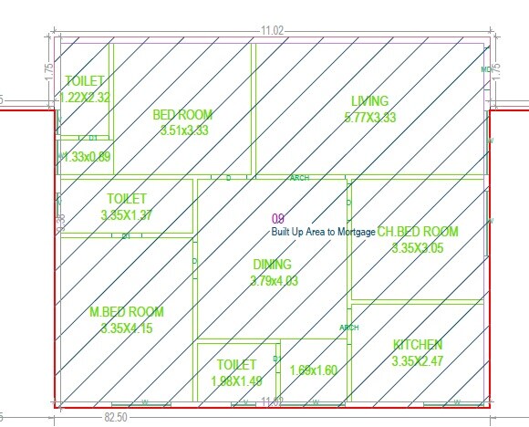 Floor plan of 3 BHK 1260 Sq. Ft. Apartment in Vision Kotha Ponnamma Estate, Hyderabad