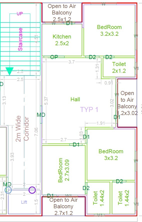Floor plan of 3 BHK Apartment - 1952 sq. ft. in Vision Pride, Hyderabad