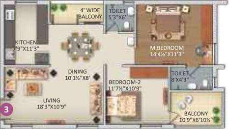 2 BHK 1240 Sq. Ft. Apartment in Vistara Delight Heights