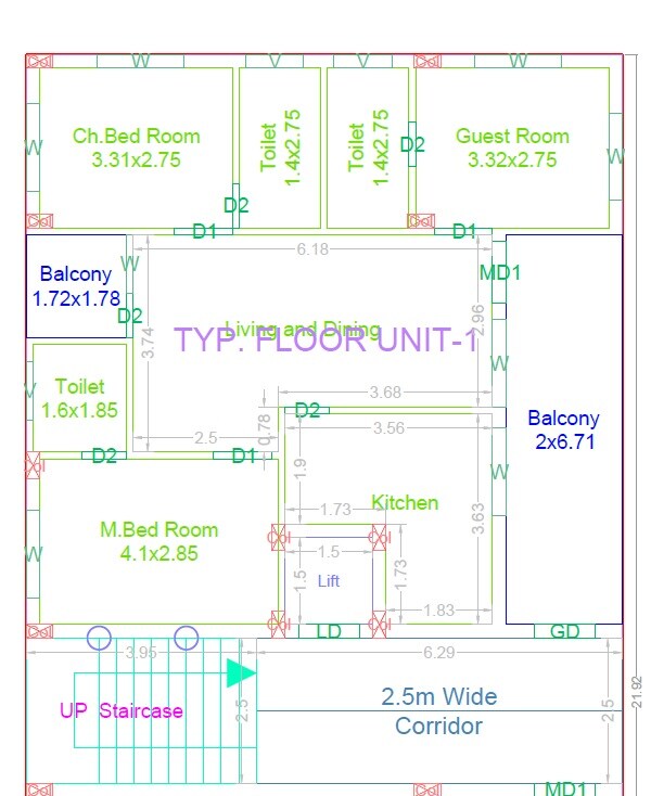 Floor plan of 2 BHK 1205 Sq. Ft. Apartment in VR Bhishma Heights, Hyderabad