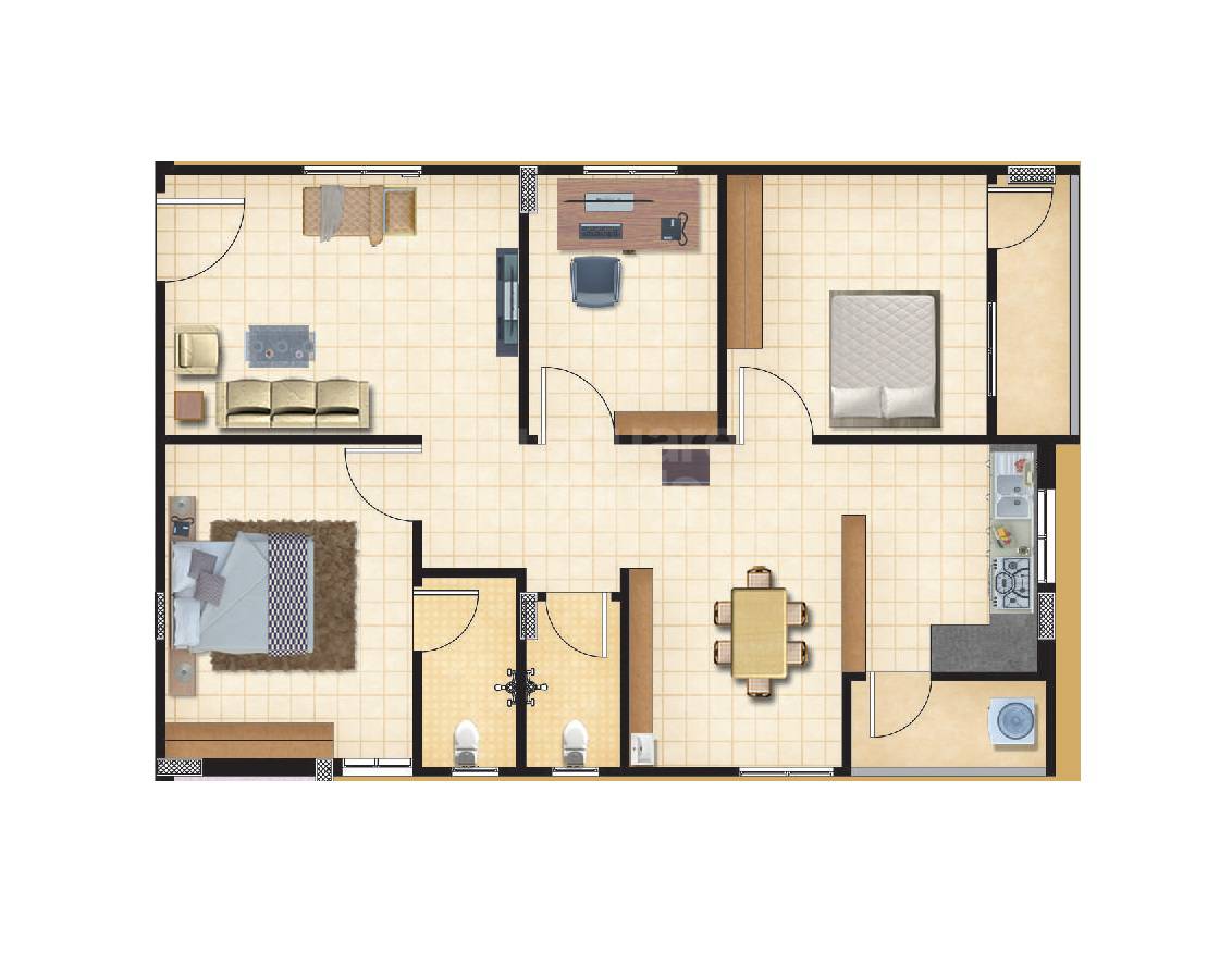 Floor plan of 2 BHK 1150 Sq. Ft. Apartment in VR Elite Royal Legend, Hyderabad