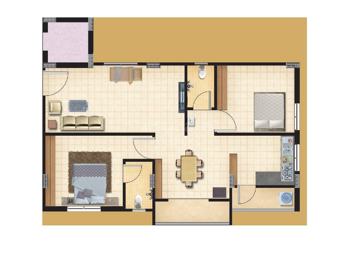 Floor plan of 2 BHK 1235 Sq. Ft. Apartment in VR Elite Royal Legend, Hyderabad