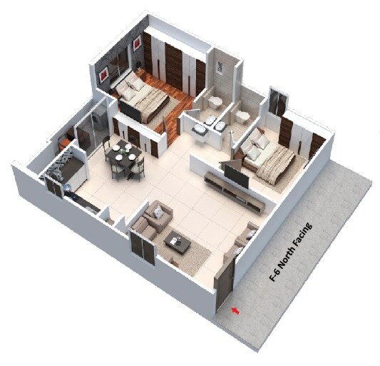 Floor plan of 2 BHK 1105 Sq. Ft. Apartment in VR Sri Krishna County, Hyderabad