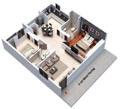Floor plan of 2 BHK 1165 Sq. Ft. Apartment in VR Sri Krishna County, Hyderabad