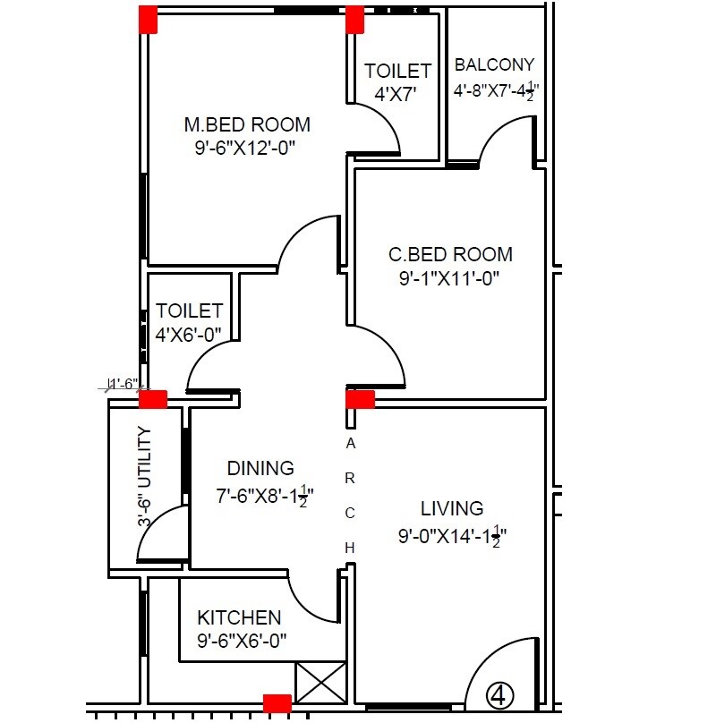 Floor plan of 2 BHK 845 Sq. Ft. Apartment in VS Aarambh Heights, Hyderabad