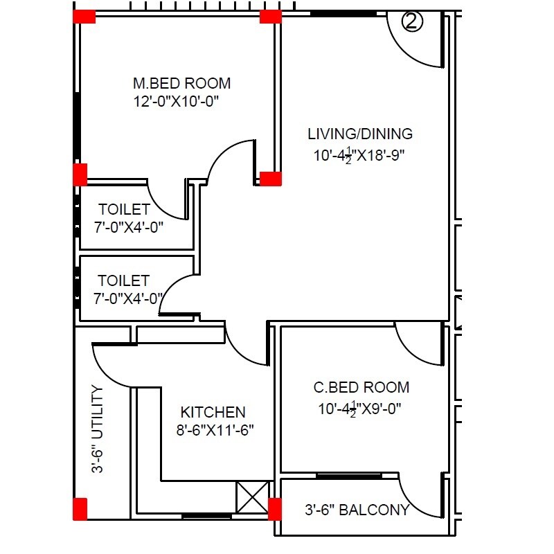 Floor plan of 2 BHK 935 Sq. Ft. Apartment in VS Aarambh Heights, Hyderabad