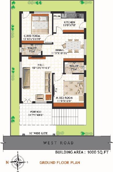Floor plan of 2 BHK 1280 Sq. Ft. Villa in Vulcan Jasmine Gardens, Hyderabad