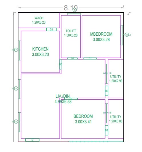 Floor plan of 2 BHK 1250 Sq. Ft. Apartment in VVR Meridian Homes, Hyderabad