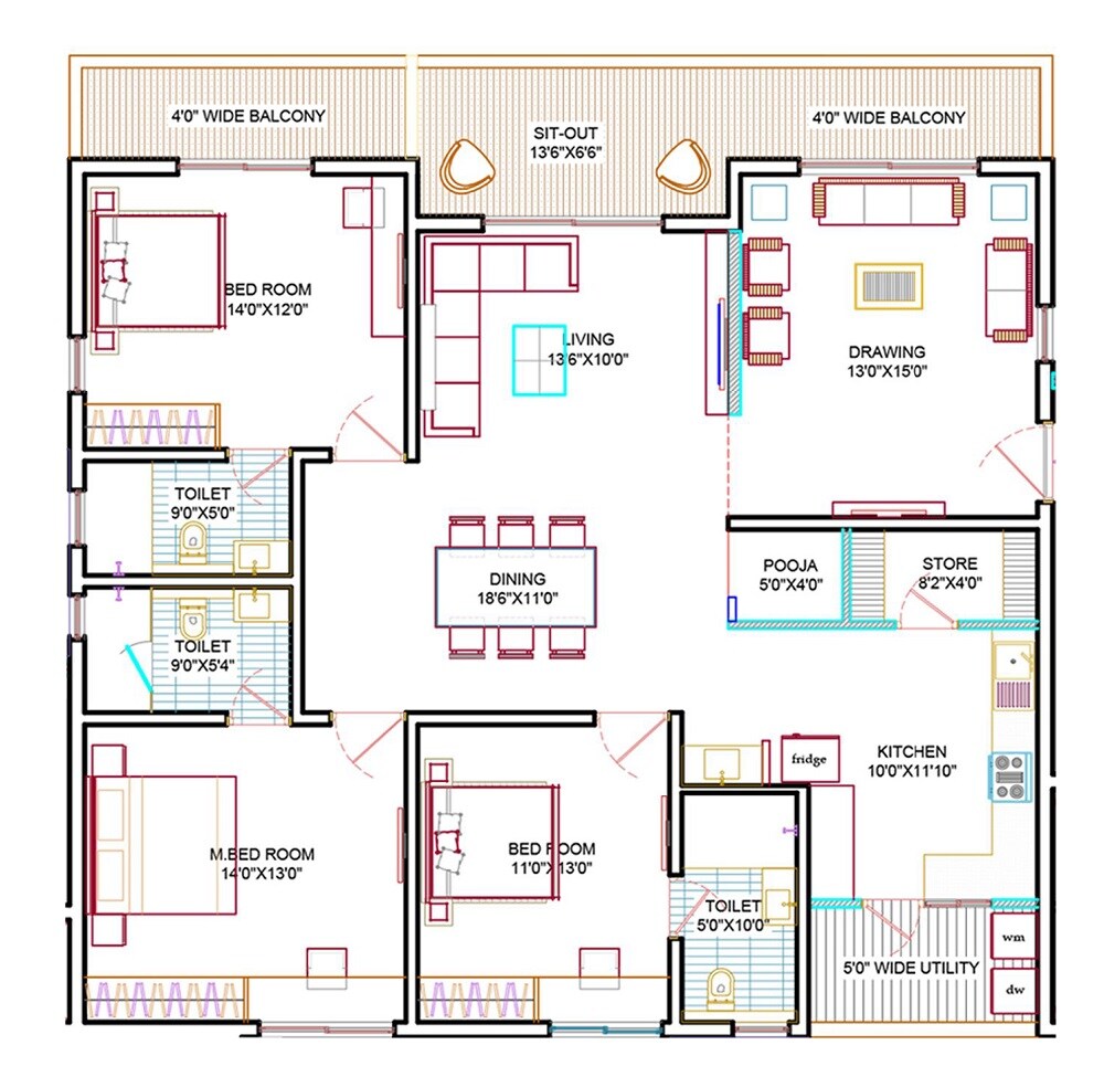 Floor plan of 3 BHK 2315 Sq. Ft. Apartment in Western Springs, Hyderabad