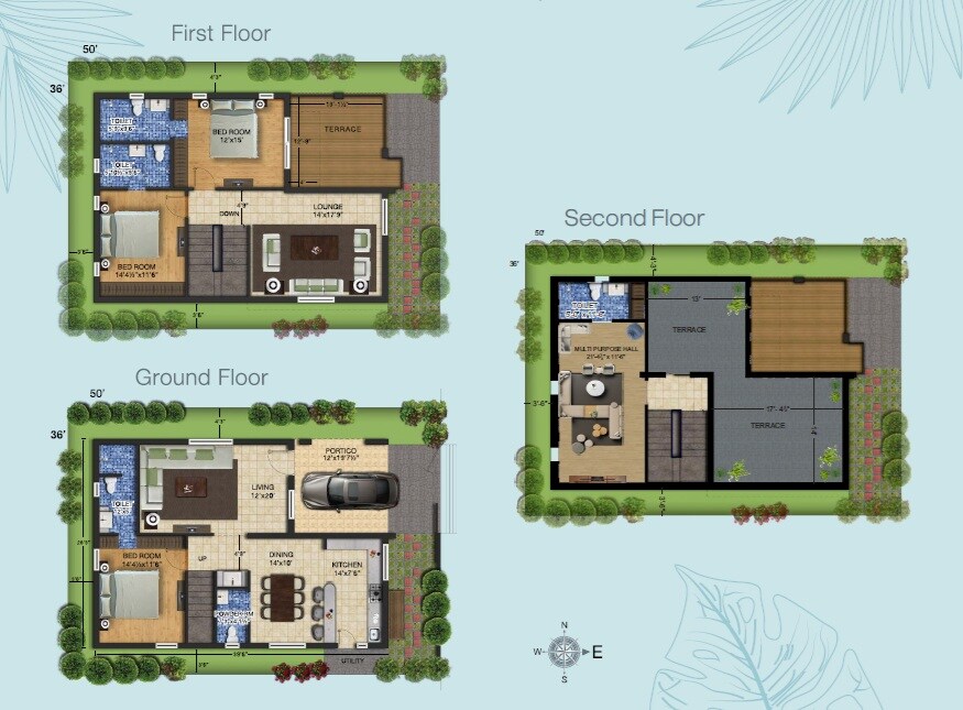 Floor plan of 3 BHK 2660 Sq. Ft. Villa in Red Rose Valley, Hyderabad