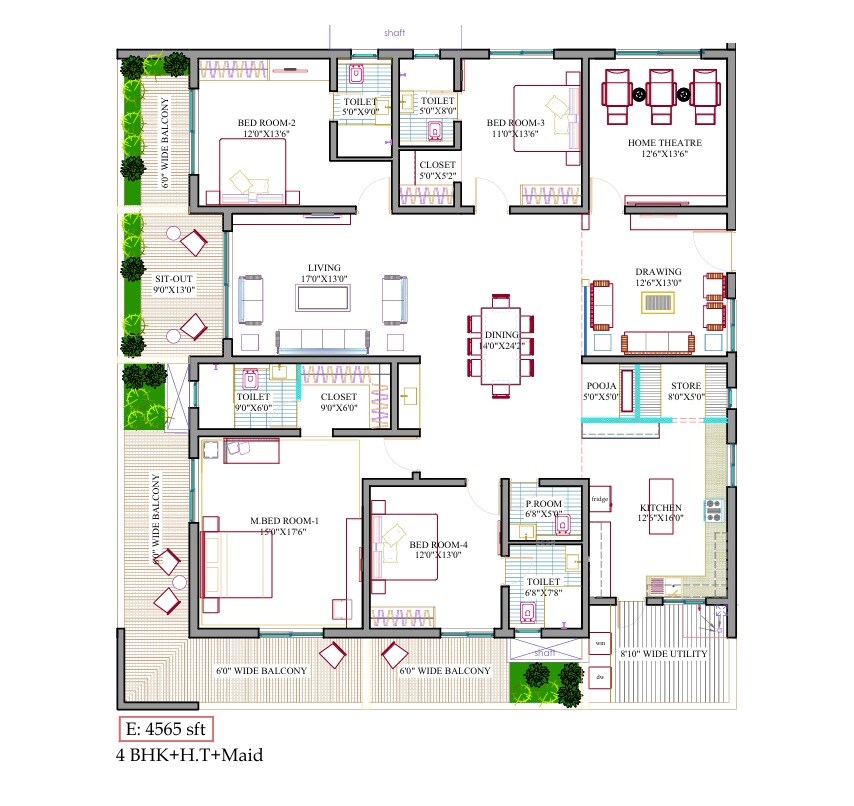 Floor plan of 4 BHK 4565 Sq. Ft. Apartment in Yula Globus Neo, Hyderabad