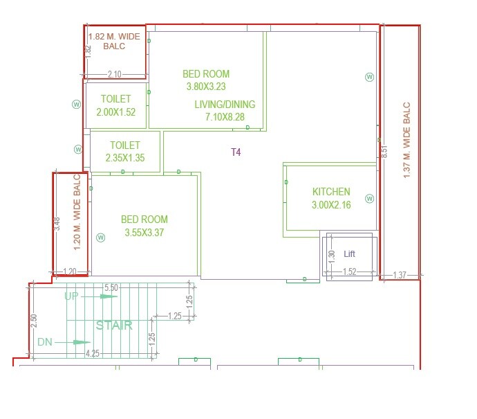 Floor plan of 2 BHK 1150 Sq. Ft. Apartment in Zion Alora, Hyderabad