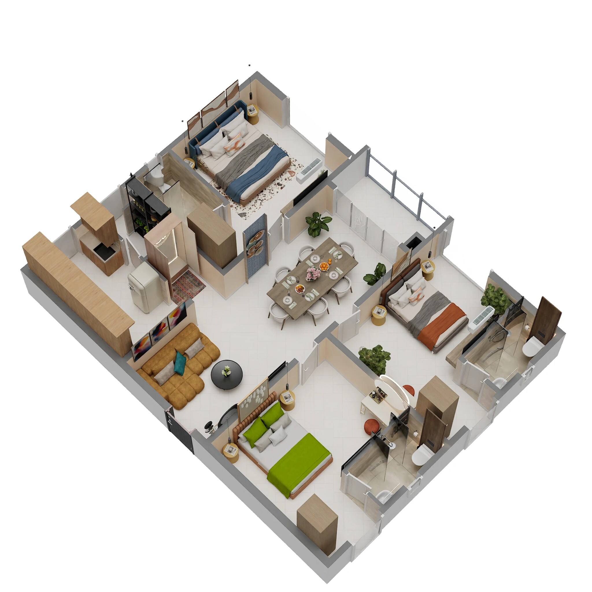 Floor plan of 3 BHK 1693 Sq. Ft. Apartment in Zuari Gangothri Tribhuja, Hyderabad