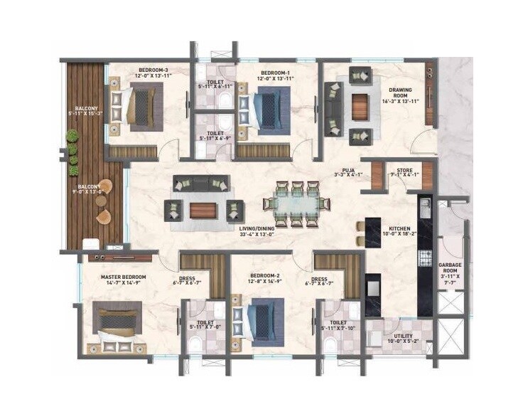 4 BHK 3125 Sq. Ft. Apartment