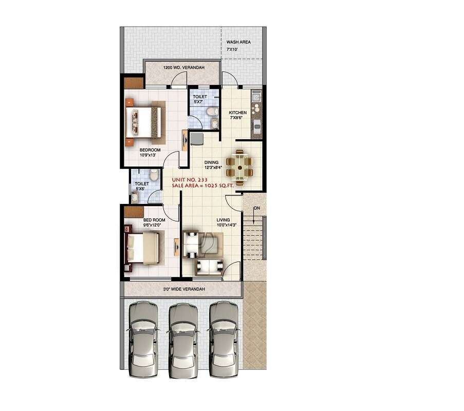 2 BHK 1025 Sq. Ft. Apartment