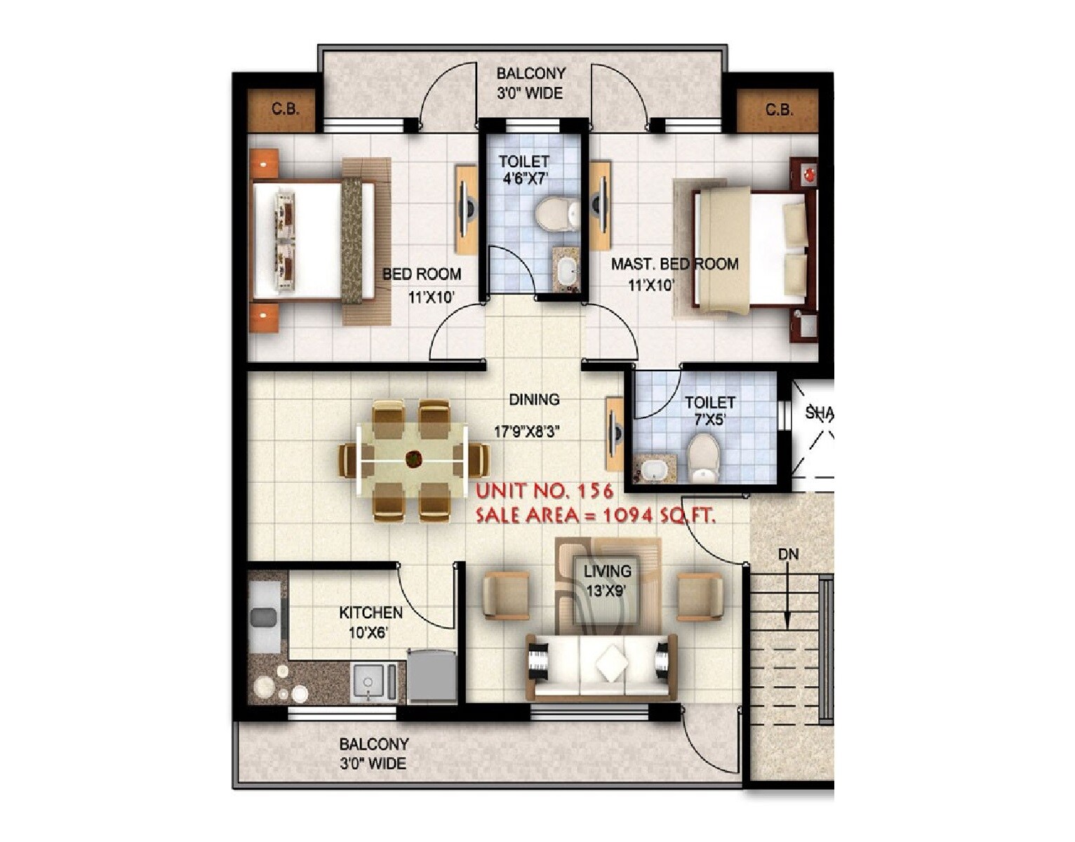 2 BHK 1094 Sq. Ft. Apartment