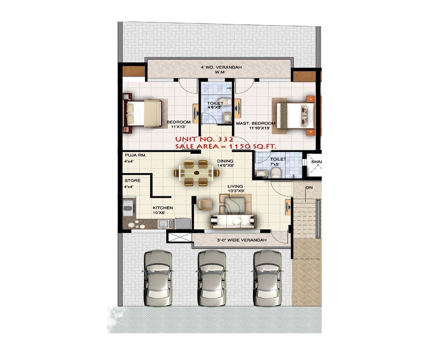 2 BHK 1150 Sq. Ft. Apartment