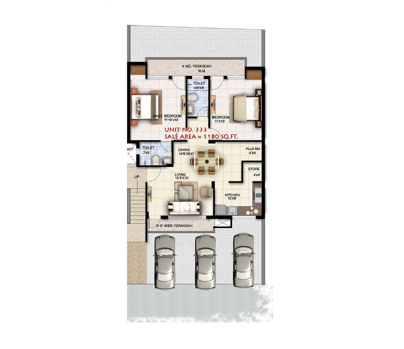 Floor plan of 2 BHK Apartment - 1180 sq. ft. in Ansal Town, Indore