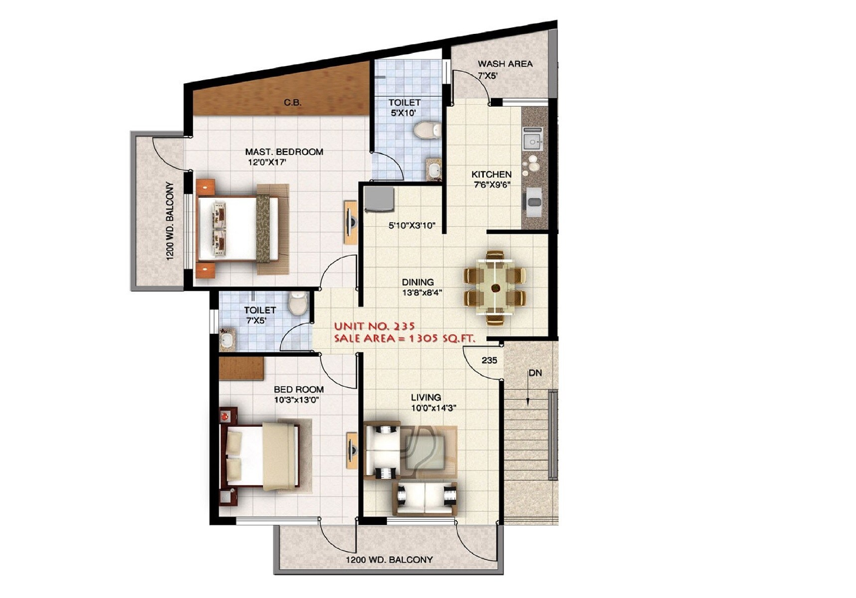2 BHK 1305 Sq. Ft. Apartment