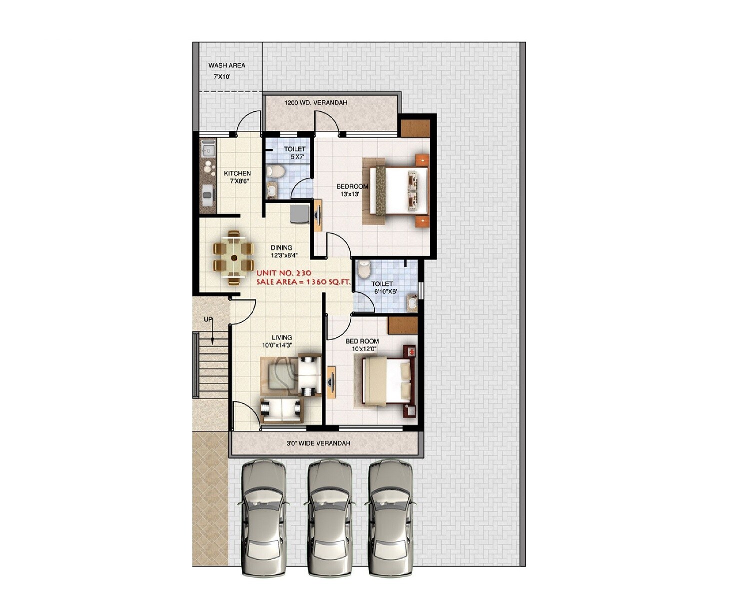 Floor plan of 2 BHK Apartment - 1360 sq. ft. in Ansal Town, Indore