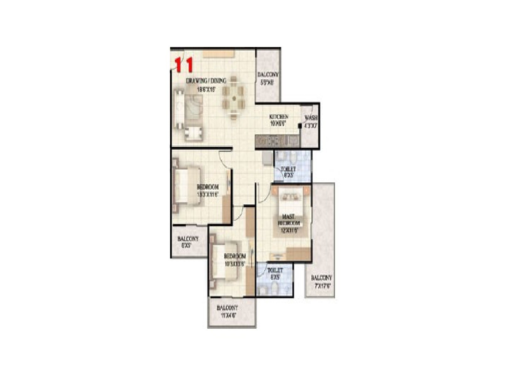3 BHK 1587 Sq. Ft. Apartment