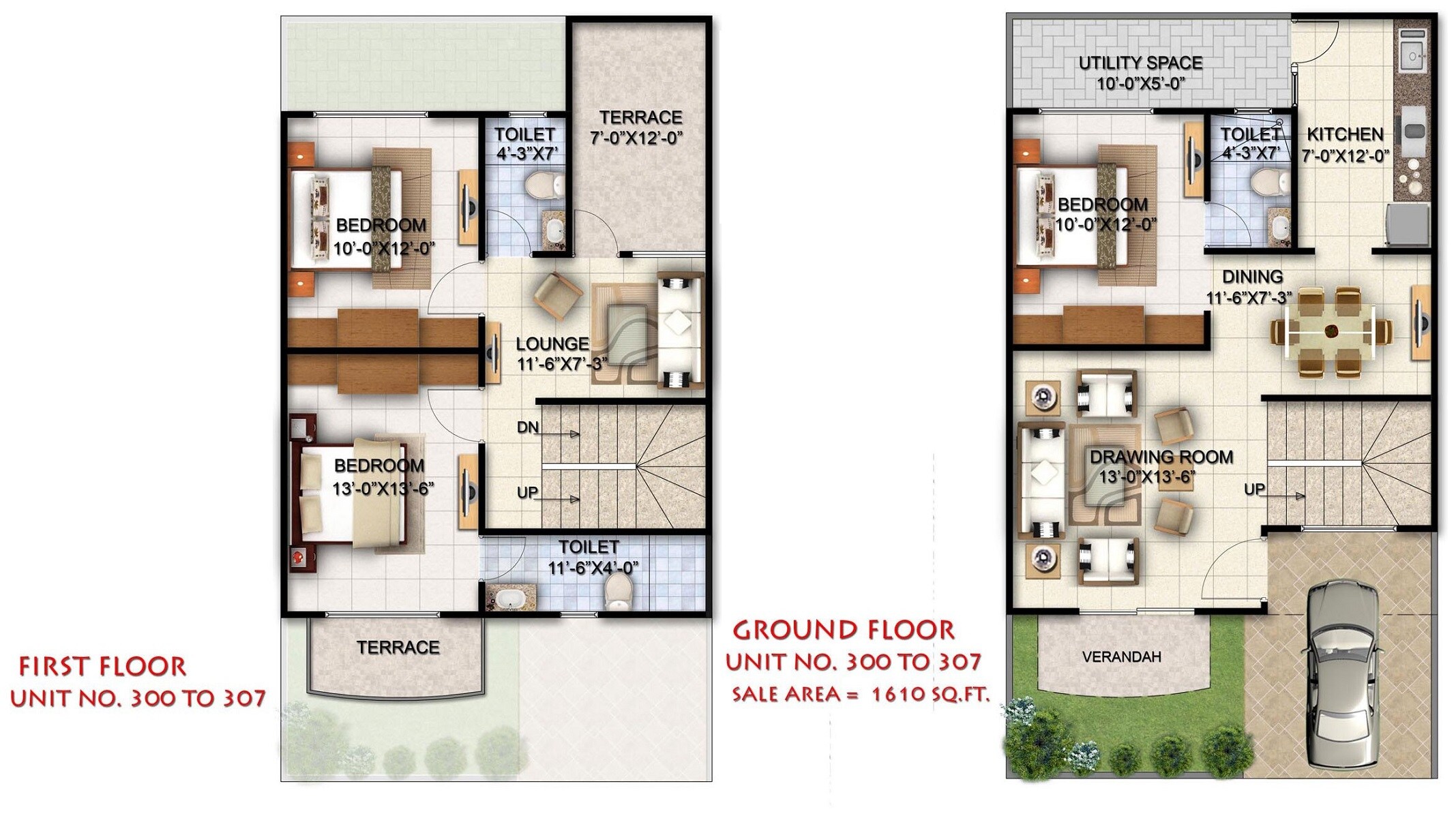 Floor plan of 3 BHK Villa - 1610 sq. ft. in Ansal Town, Indore