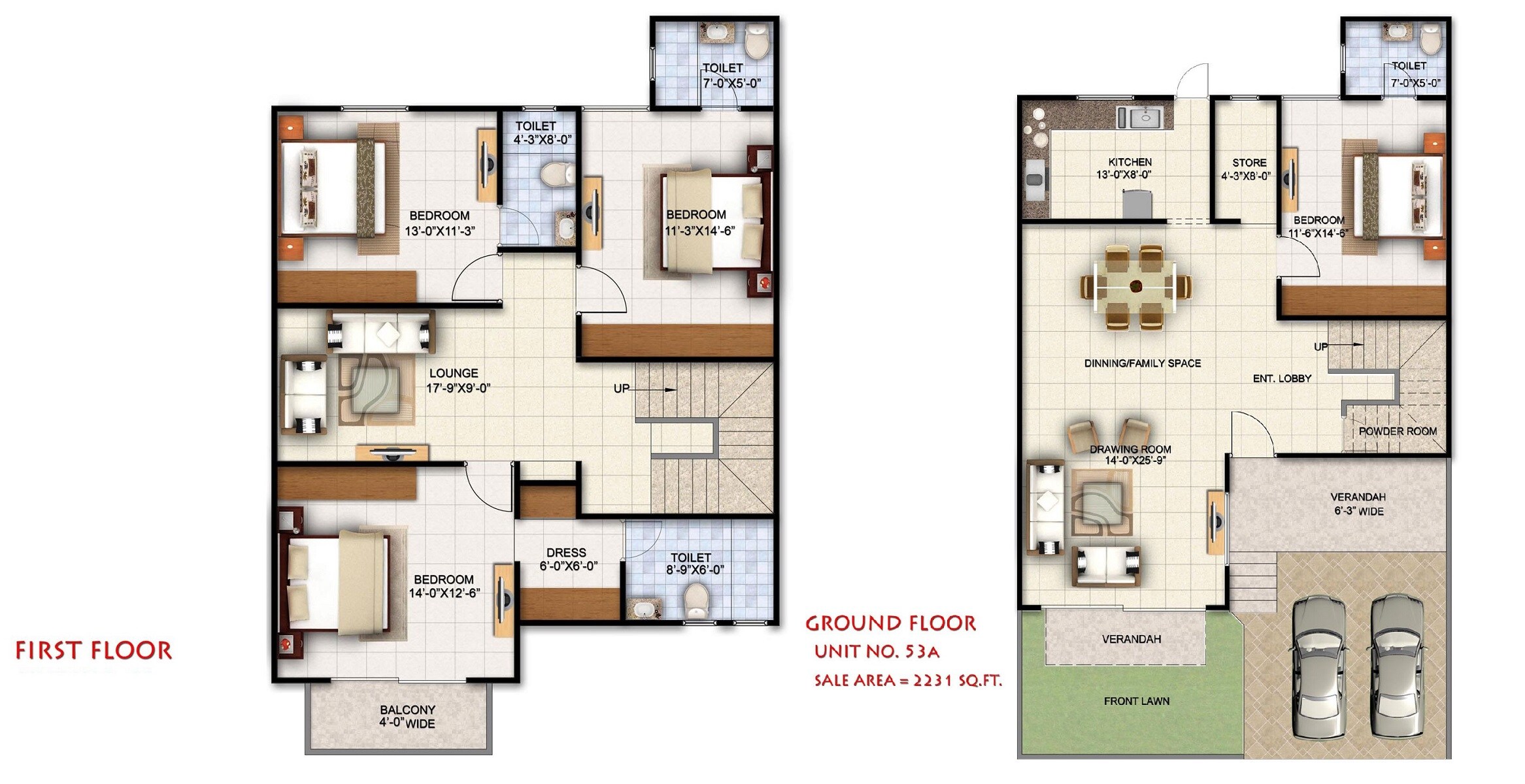 Floor plan of 4 BHK Villa - 2331 sq. ft. in Ansal Town, Indore