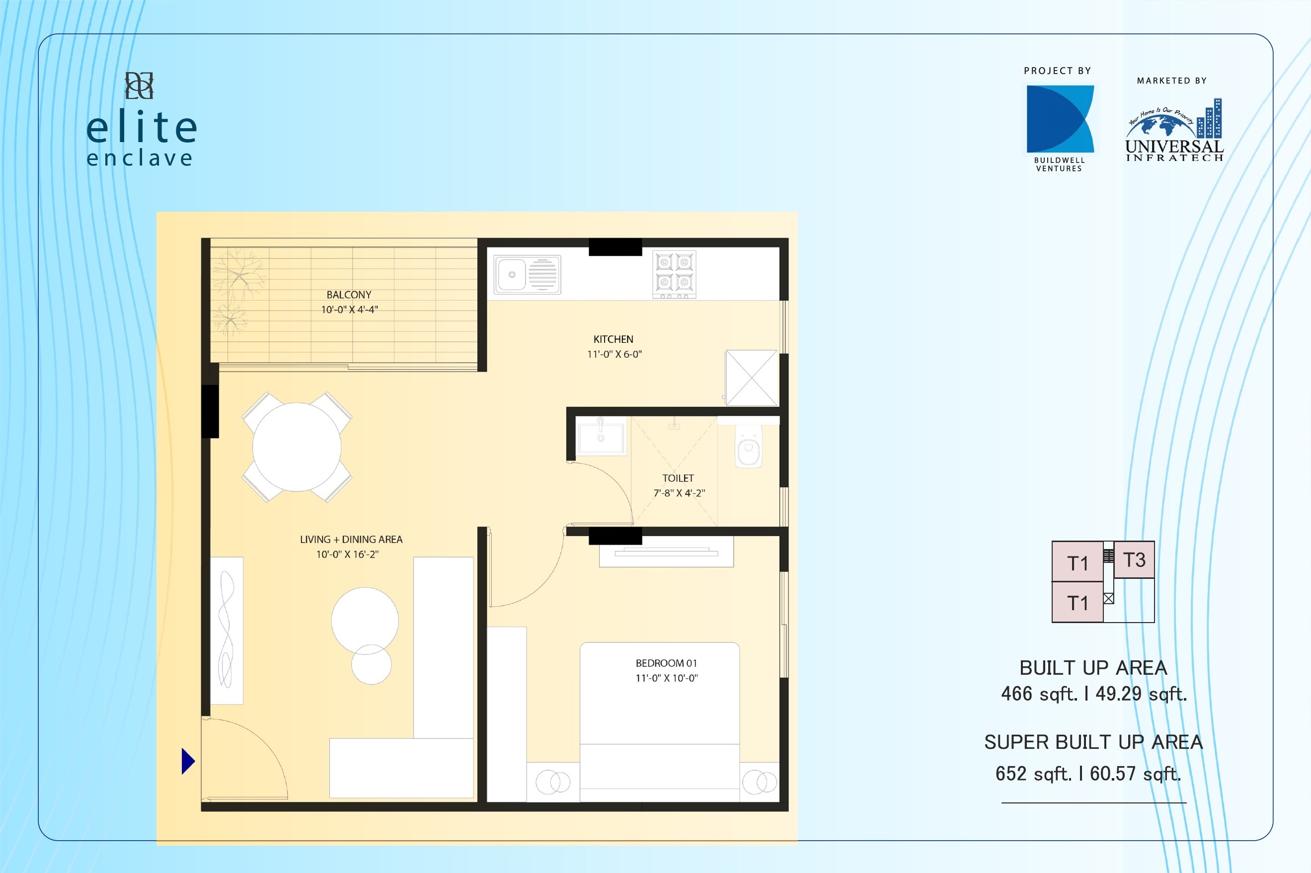 1 BHK 652 Sq. Ft. Apartment