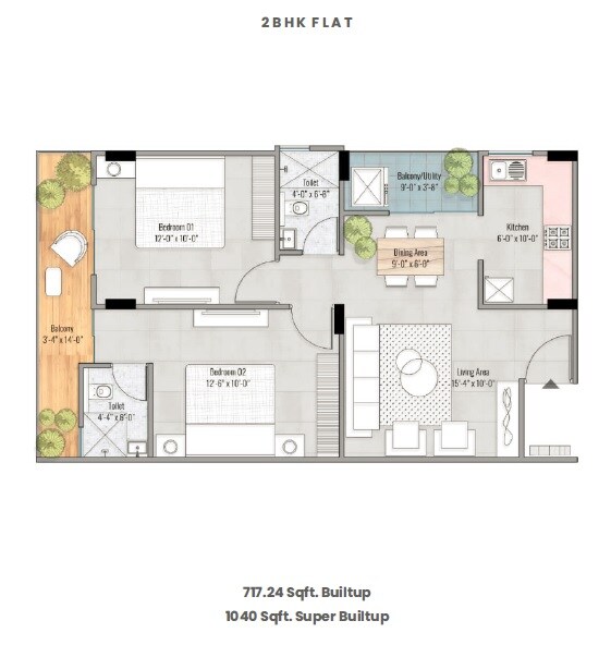 2 BHK 717 Sq. Ft. Apartment