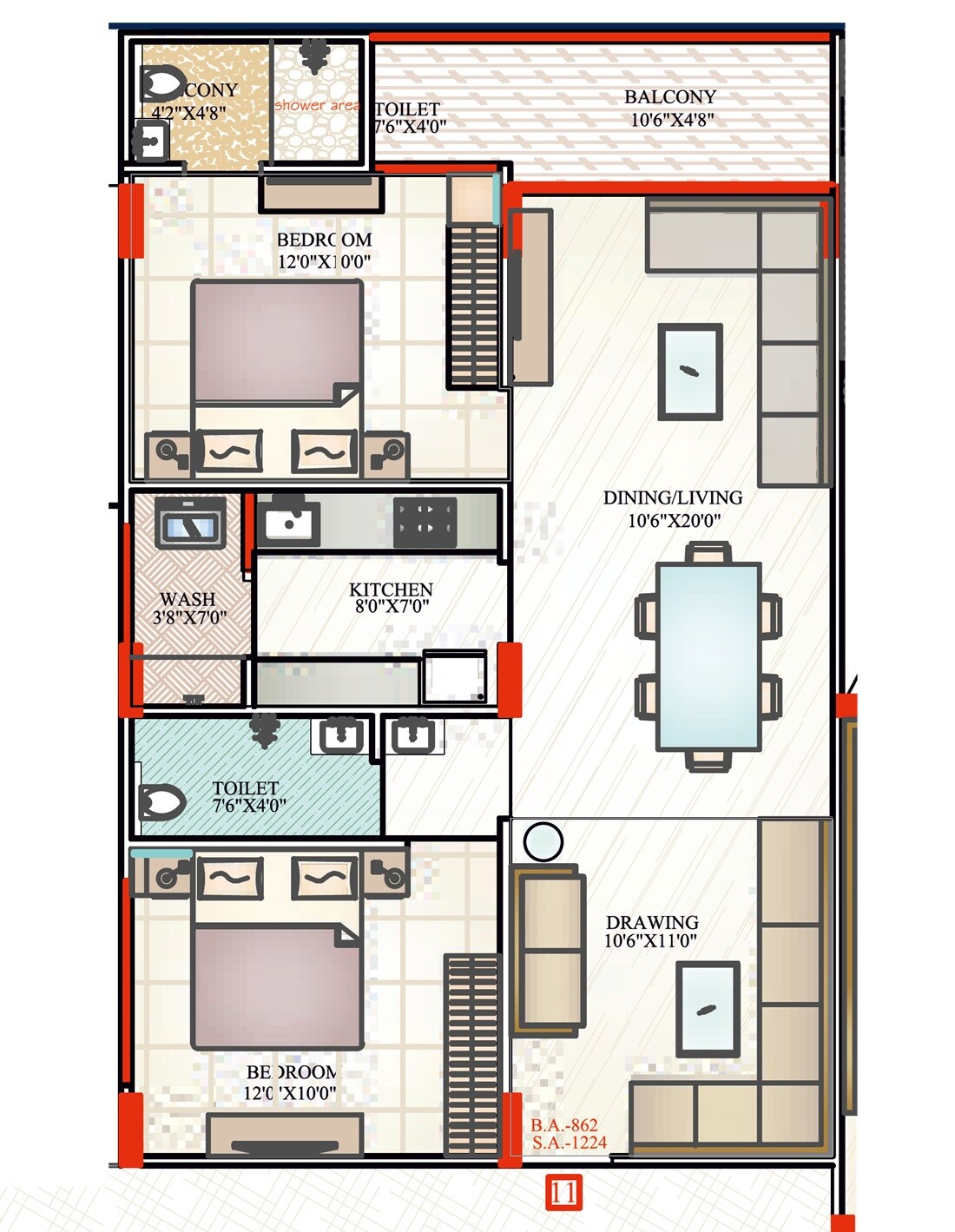 2 BHK 1224 Sq. Ft. Apartment
