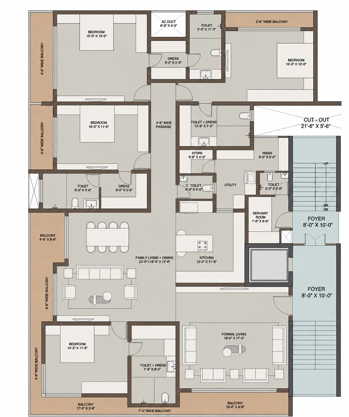 Floor plan of 4 BHK 4585 Sq. Ft. Apartment in RCM Gurjar Tower, Indore