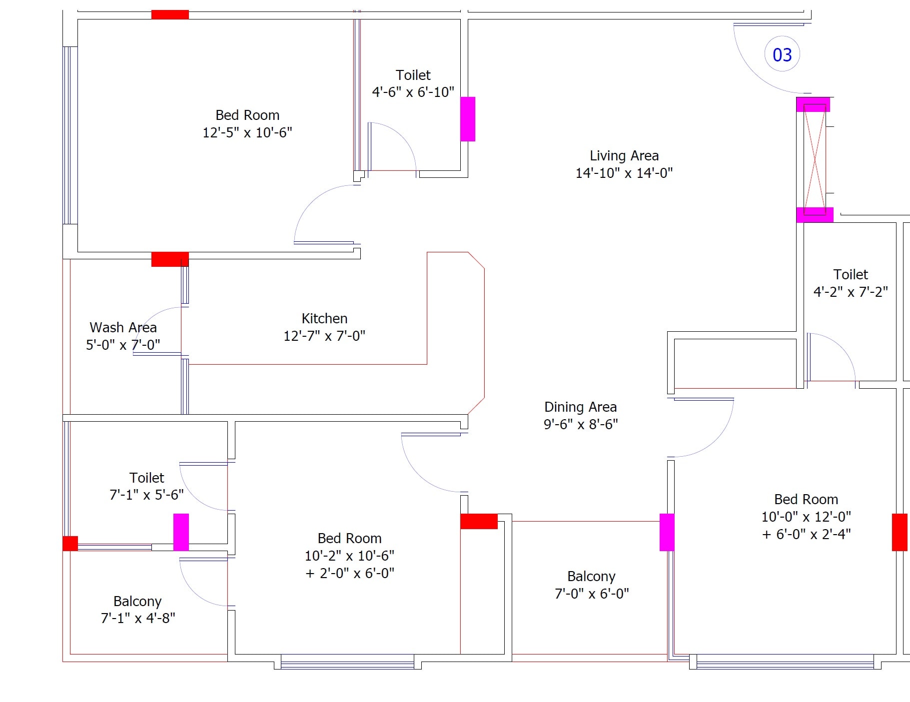 Floor plan of 3 BHK 1504 Sq. Ft. Apartment in Shri Siddhi Vinayak Residency, Indore