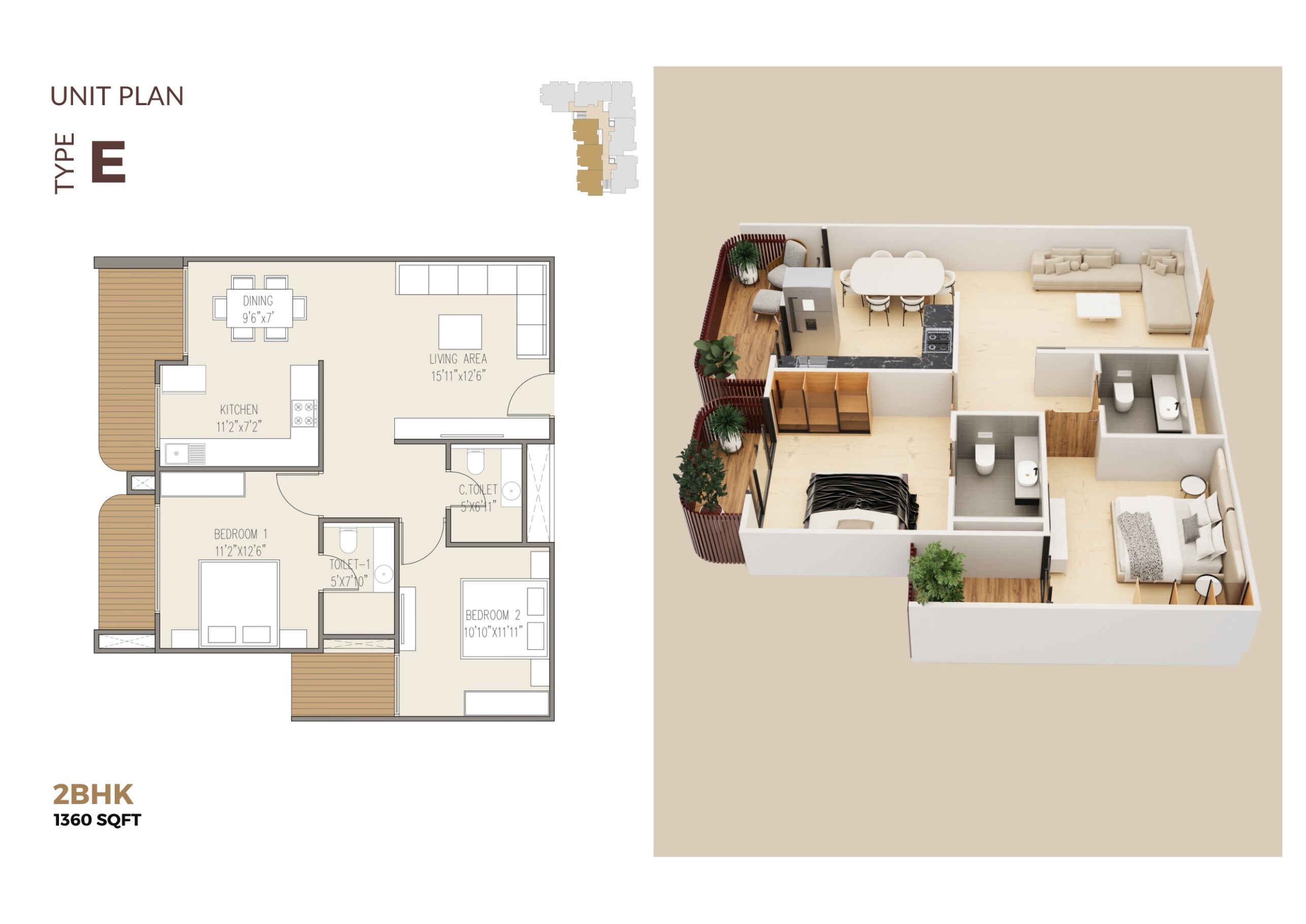 2 BHK 1360 Sq. Ft. Apartment