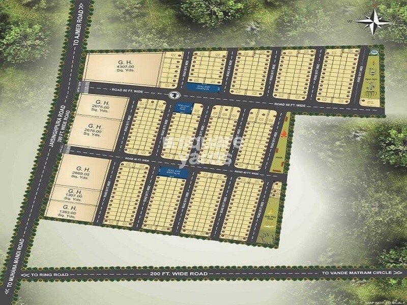Abhinandan-Shree-Krishna-Kunj_an aerial view of a street with a bunch of traffic lights