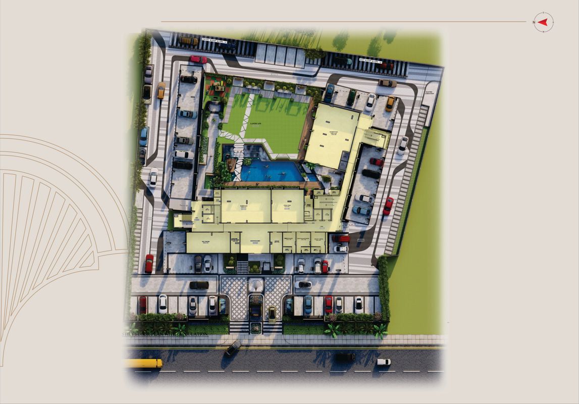 Bhavyaa-Green-Aroma_an aerial view of a city with a large building