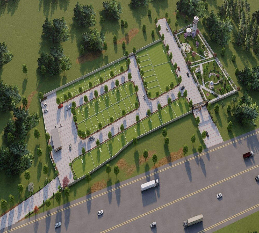 Riyasat-Commercial-Hub_an aerial view of a park with a large building