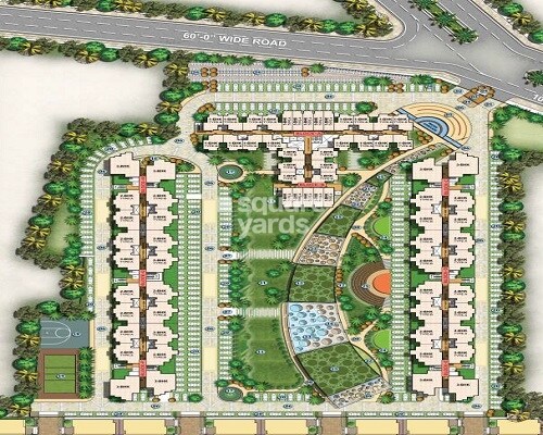 Sankalp-Tatvam_an aerial view of a street scene with a green field