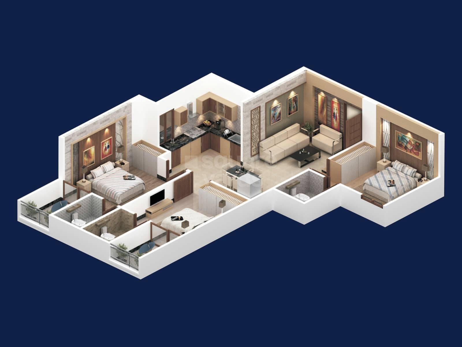 3 BHK 1213 Sq. Ft. Apartment